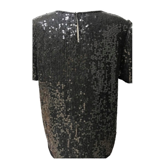 Vintage Designer Black Sequins & Silk Dressy Glam Top, Sz M - Picture 2 of 7